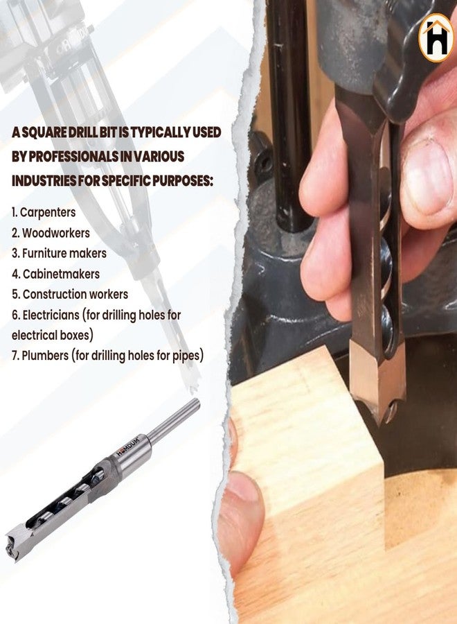 Homdum مثقاب ثقب مربع من هومدوم مقاس 1/2 بوصة، إزميل نقر الخشب لأعمال النجارة، مثقاب نقر أداة حلزونية بقطر حفر 12 مم. - Image 3